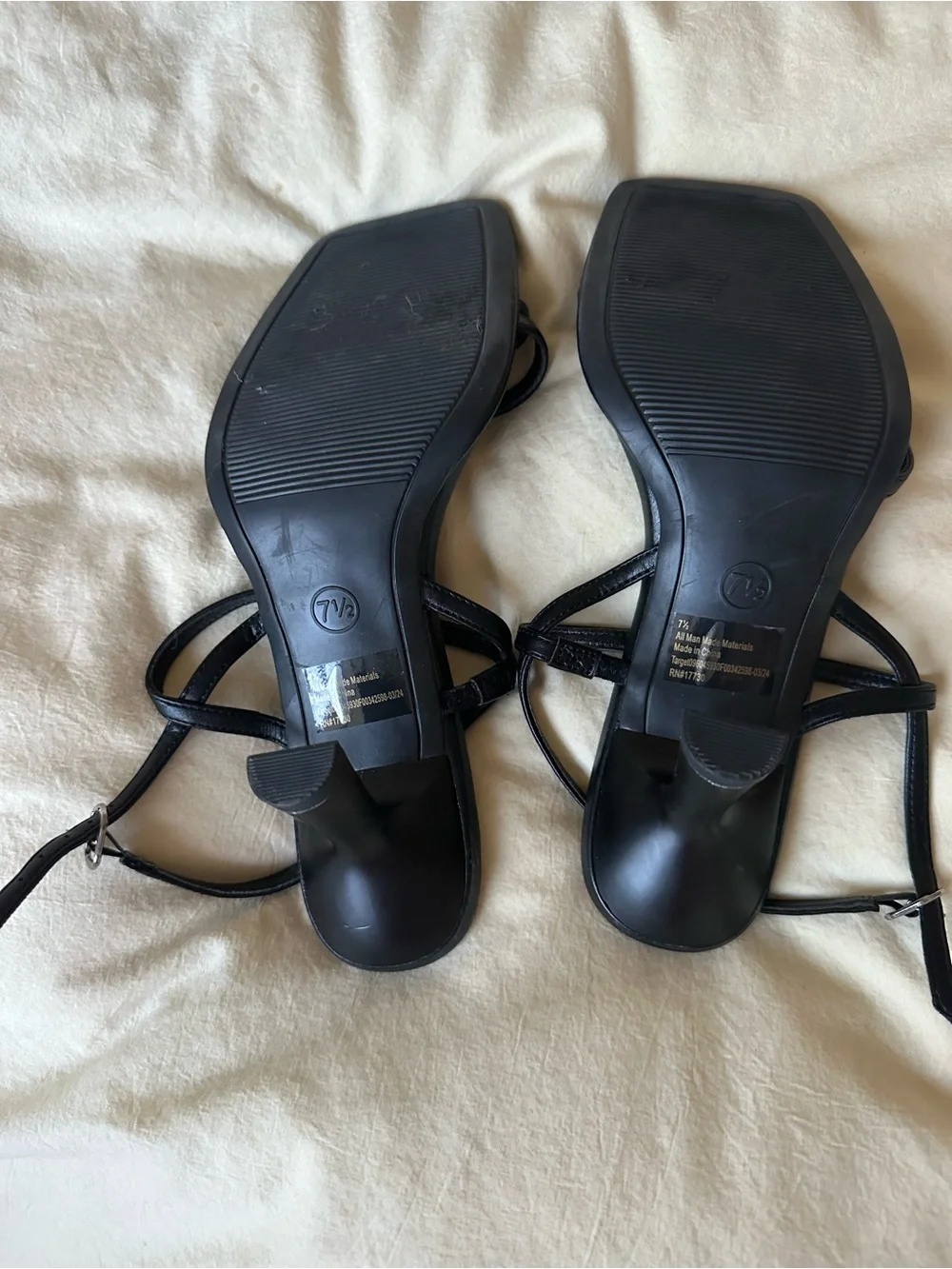 A New Day Black Strappy Square-Toe Mid Heels